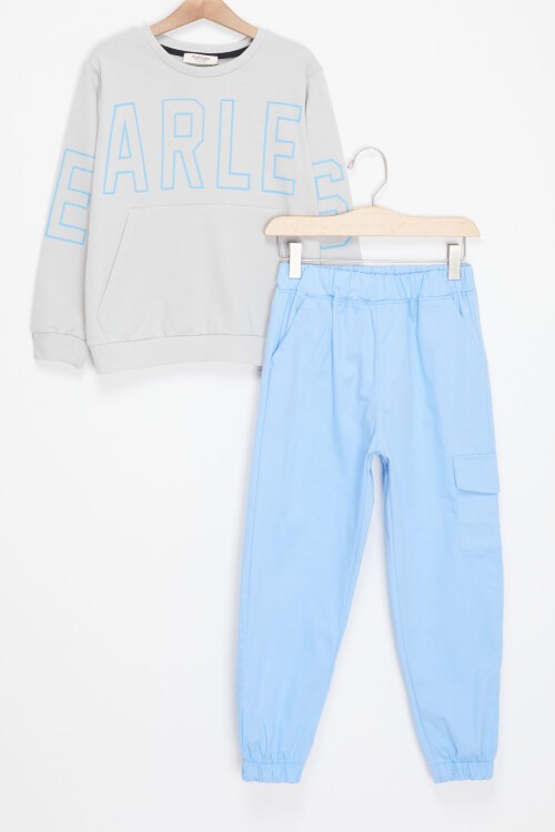 Gri Yazı Baskılı Kargo Cepli Pantolonlu Erkek Çocuk Takım 17436