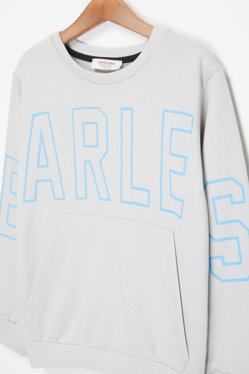 Gri Yazı Baskılı Kargo Cepli Pantolonlu Erkek Çocuk Takım 17436