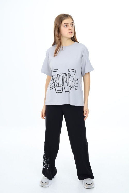 Gri Yazı Baskılı Kız Çocuk Takım 17904