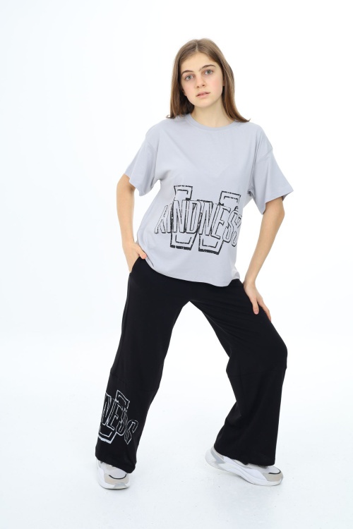 Gri Yazı Baskılı Kız Çocuk Takım 17904