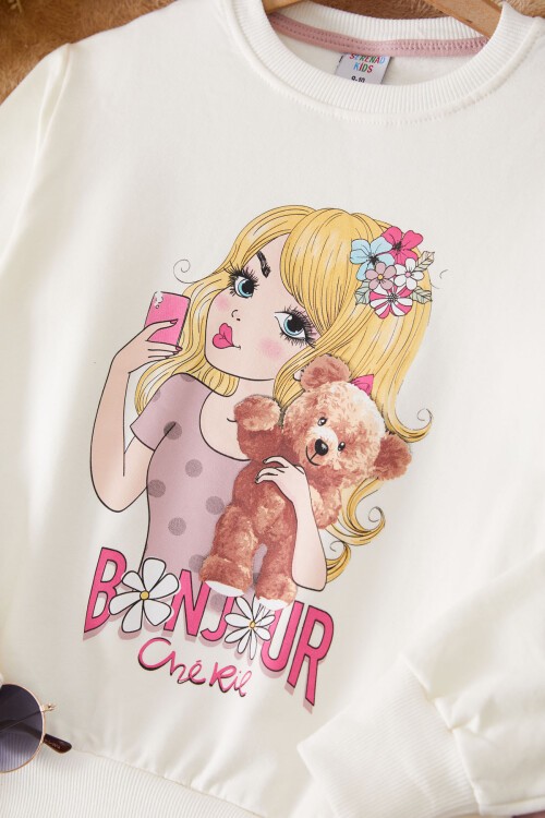 Gül Kurusu Ayıcıklı Karakter Baskılı Kız Çocuk Eşofman Takımı 17422