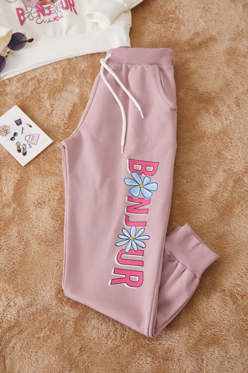 Gül Kurusu Ayıcıklı Karakter Baskılı Kız Çocuk Eşofman Takımı 17422