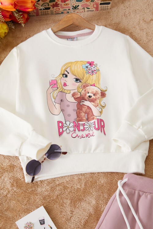 Gül Kurusu Ayıcıklı Karakter Baskılı Kız Çocuk Eşofman Takımı 17422