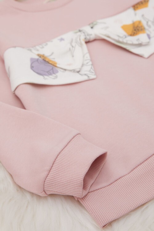 Gül Kurusu Hayvan Desenli Fiyonklu Kız Bebek Takım 17408