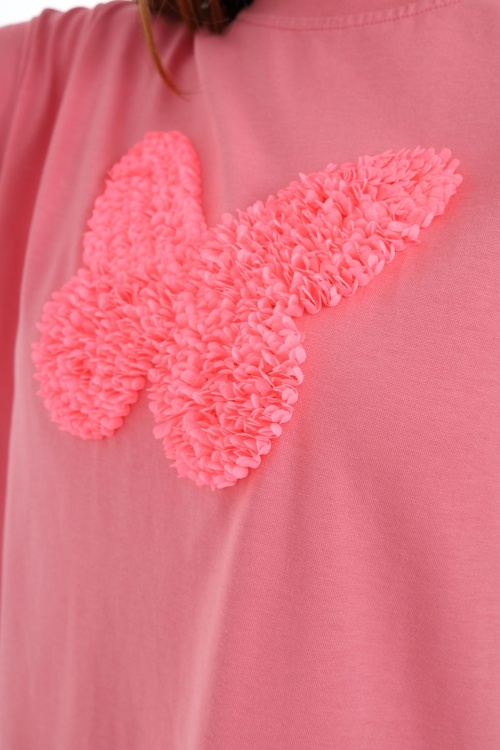 Gül Kurusu Kelebek İşlemeli Kısa Kol Kız Çocuk Tişört 17784