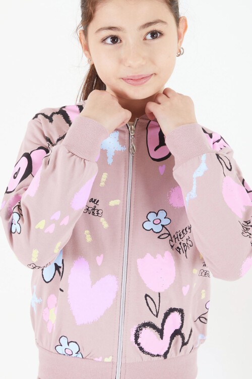 Gül Kurusu Love Baskılı Hırkalı Kız Çocuk 3lü Takım 17415