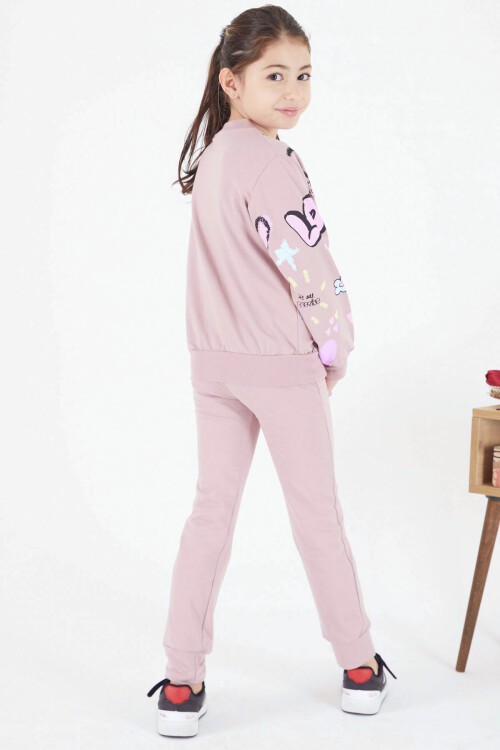 Gül Kurusu Love Baskılı Hırkalı Kız Çocuk 3lü Takım 17415