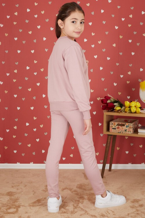 Gül Kurusu Sevimli Köpek Baskılı Hırkalı Kız Çocuk 3lü Takım 17433