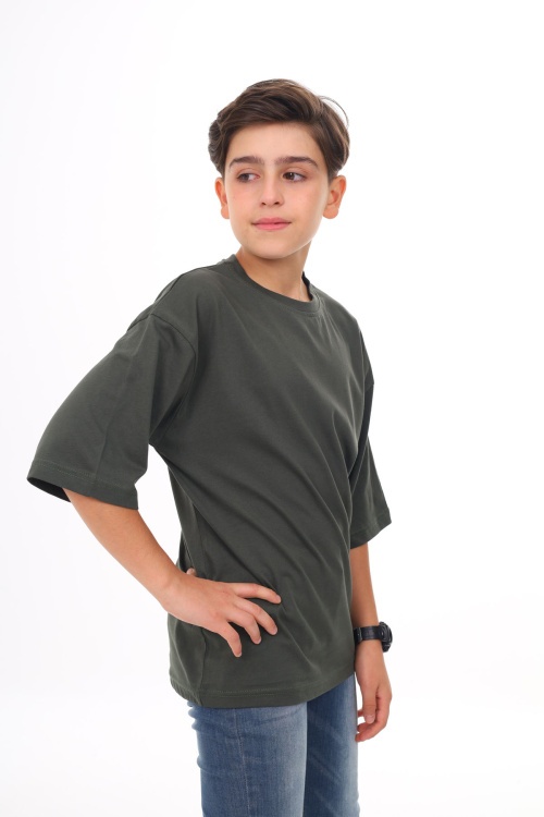 Haki - Beyaz Düz Bisiklet Yaka 2li Erkek Tişört 18046