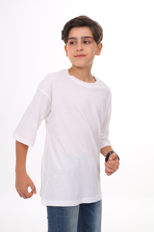 Haki - Beyaz Düz Bisiklet Yaka 2li Erkek Tişört 18046