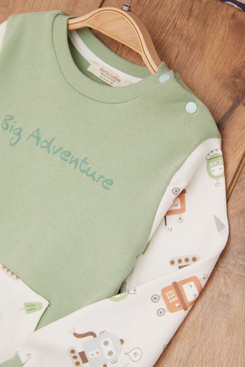 Haki Erkek Bebek Robot Desenli Kanguru Cepli Eşofman Takımı 17384