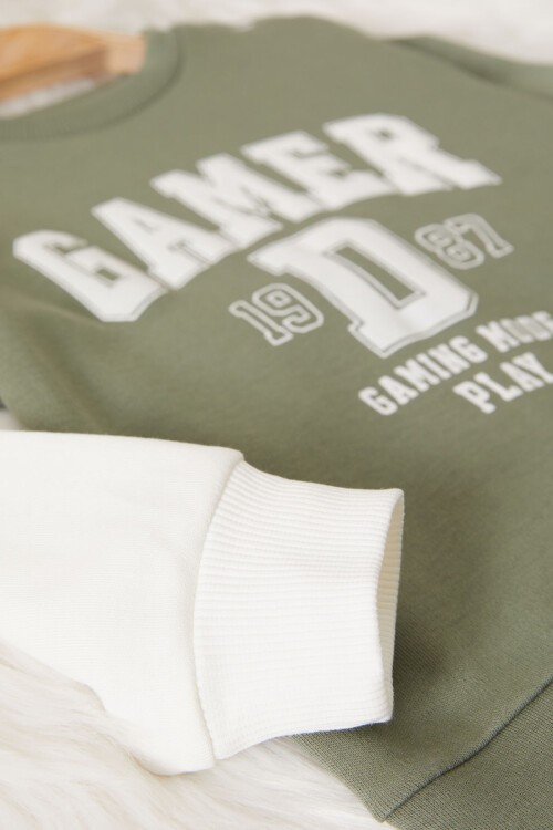 Haki Gamer Şeritli Baskılı Erkek Bebek Eşofman Takımı 17449