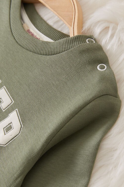 Haki Gamer Şeritli Baskılı Erkek Bebek Eşofman Takımı 17449