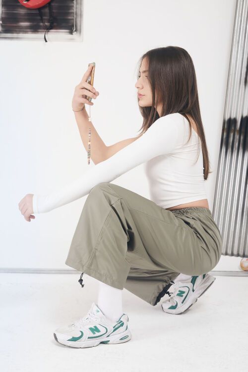 Haki Lastikli Paça Kız Çocuk Paraşüt Pantolon 17560