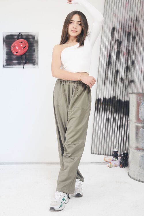 Haki Lastikli Paça Kız Çocuk Paraşüt Pantolon 17560