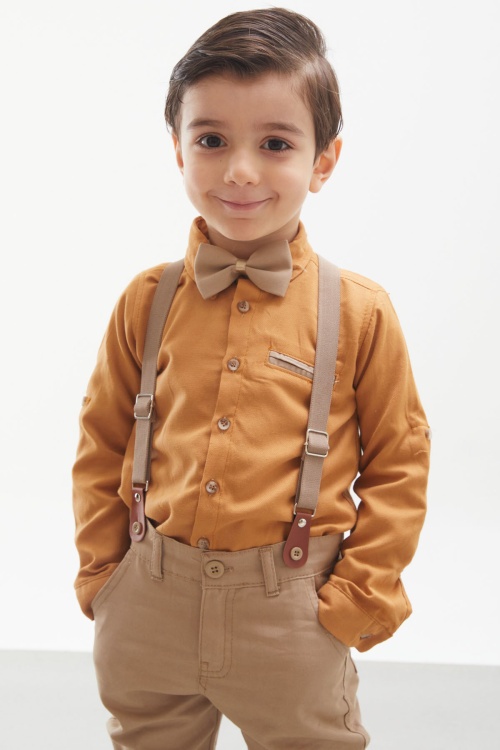 Hardal Gömlekli Askılı Pantolonlu Erkek Çocuk Papyonlu Takım 18128