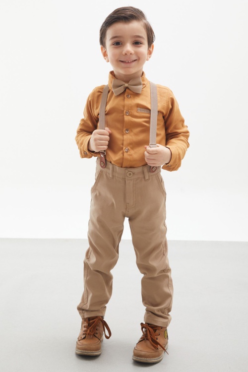 Hardal Gömlekli Askılı Pantolonlu Erkek Çocuk Papyonlu Takım 18128