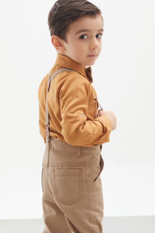 Hardal Gömlekli Askılı Pantolonlu Erkek Çocuk Papyonlu Takım 18128