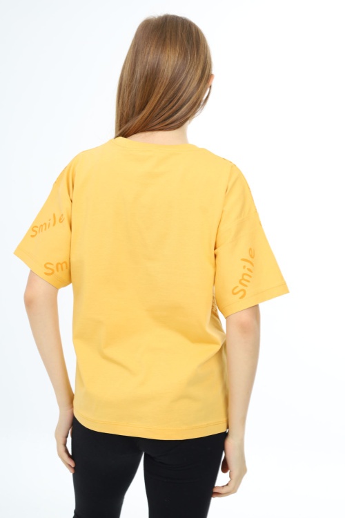 Hardal Smile Baskılı Bisiklet Yaka Kız Çocuk T-shirt 17767