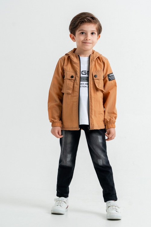 Kahve Kapüşonlu Ceketli Tişörtlü Erkek Çocuk 3lü Takım