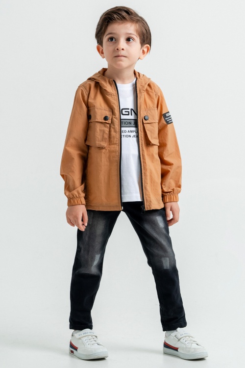 Kahve Kapüşonlu Ceketli Tişörtlü Erkek Çocuk 3lü Takım