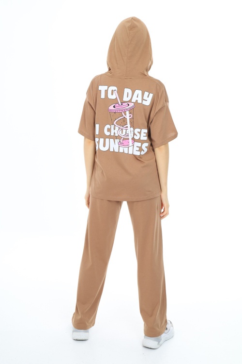 Kahverengi Karakter Baskılı Kız Çocuk Takım 17847