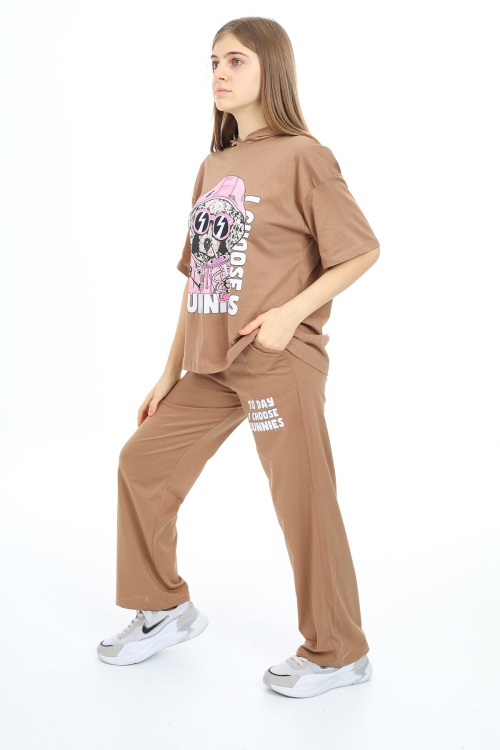 Kahverengi Karakter Baskılı Kız Çocuk Takım 17847