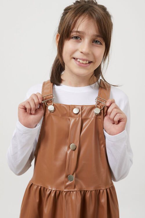 Kahverengi Askılı Kız Çocuk Suni Deri Salopet 17638