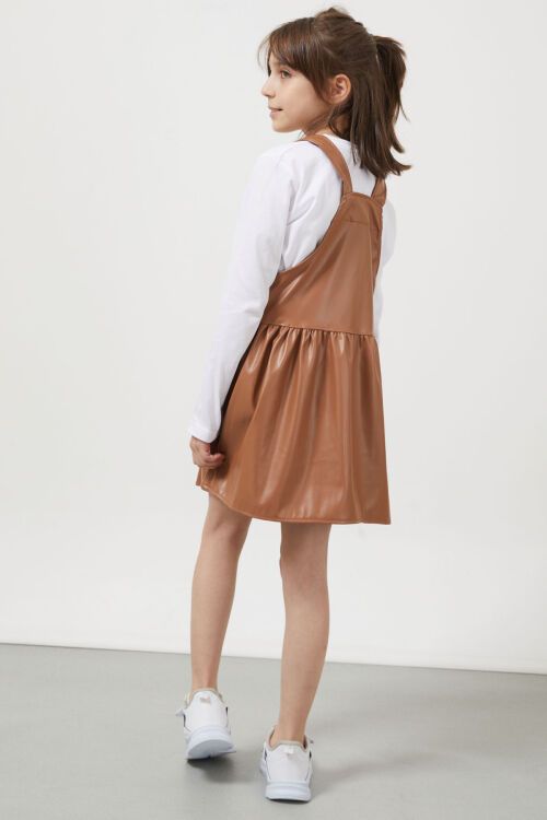 Kahverengi Askılı Kız Çocuk Suni Deri Salopet 17638