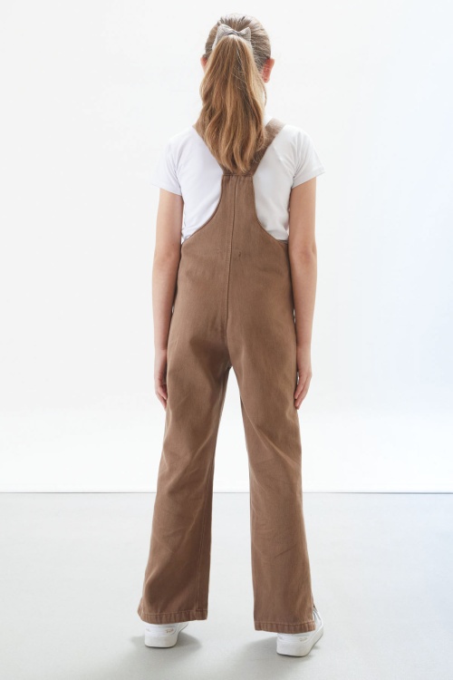 Kahverengi Ayıcık Cepli Yırtmaçlı Kız Çocuk Salopet Tulum 17712