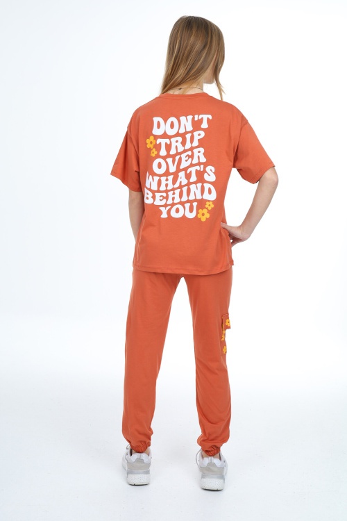 Kiremit Çiçek Baskılı Kız Çocuk Takım 17884