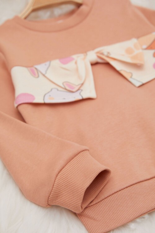 Kahverengi Çiçek Desenli Fiyonklu Kız Bebek Takım 17410