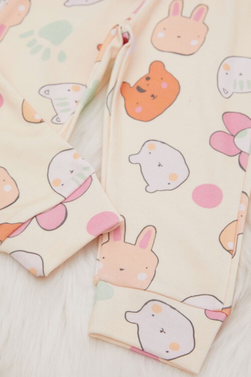 Kahverengi Çiçek Desenli Fiyonklu Kız Bebek Takım 17410