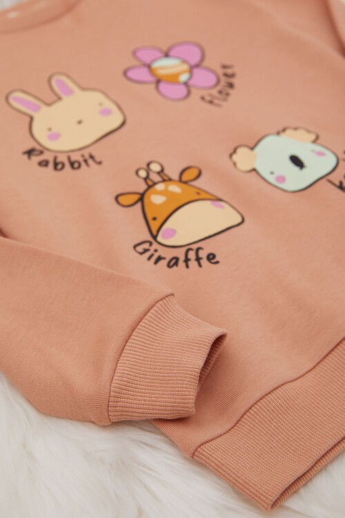 Kahverengi Hayvanlar Alemi Desenli Kız Bebek Takımı 17414