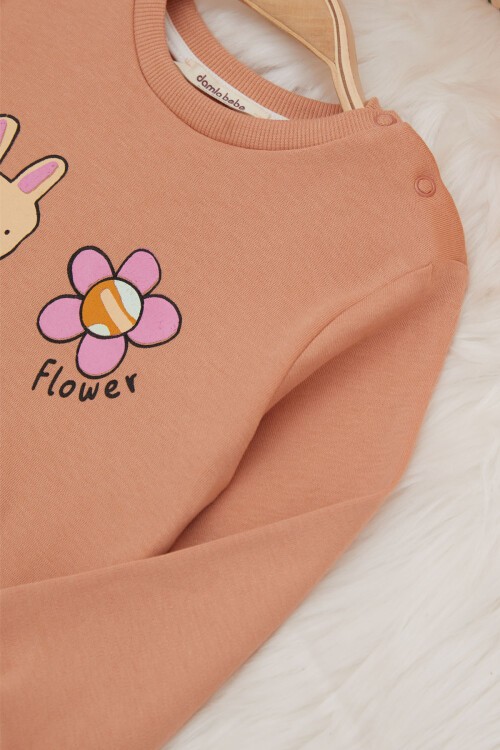 Kahverengi Hayvanlar Alemi Desenli Kız Bebek Takımı 17414