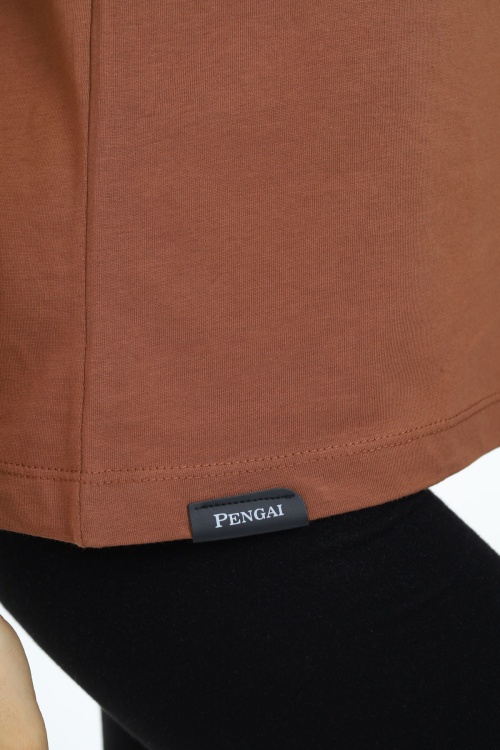 Kahverengi Kalp Kabartmalı Bisiklet Yaka Kız Tişört 17791