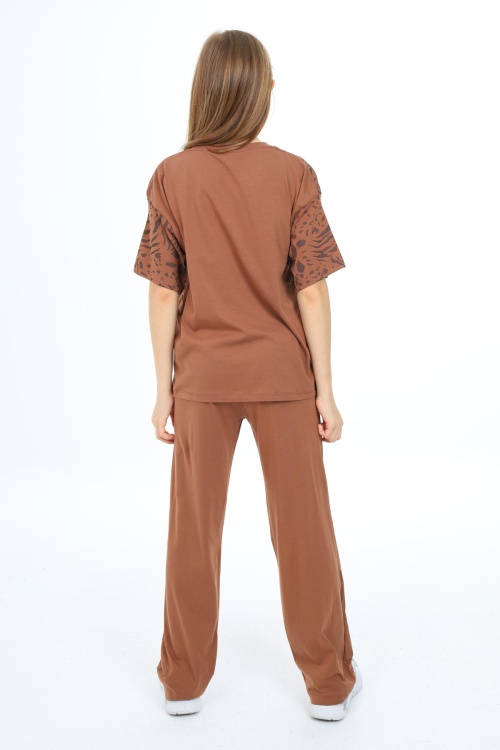 Kahverengi Kaplan Desenli Kız Çocuk Takım 17910