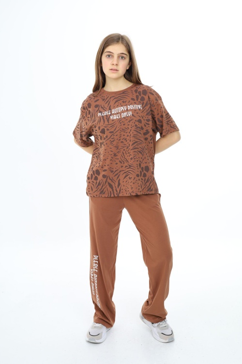 Kahverengi Kaplan Desenli Kız Çocuk Takım 17910