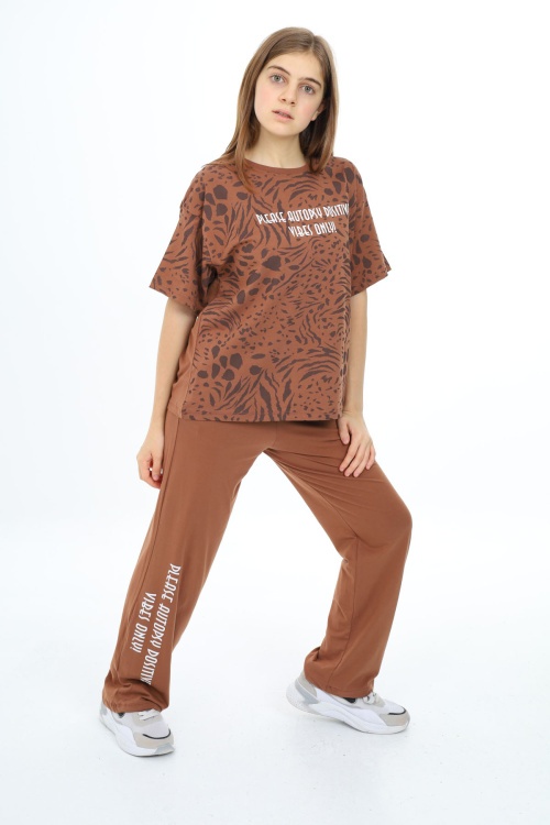 Kahverengi Kaplan Desenli Kız Çocuk Takım 17910