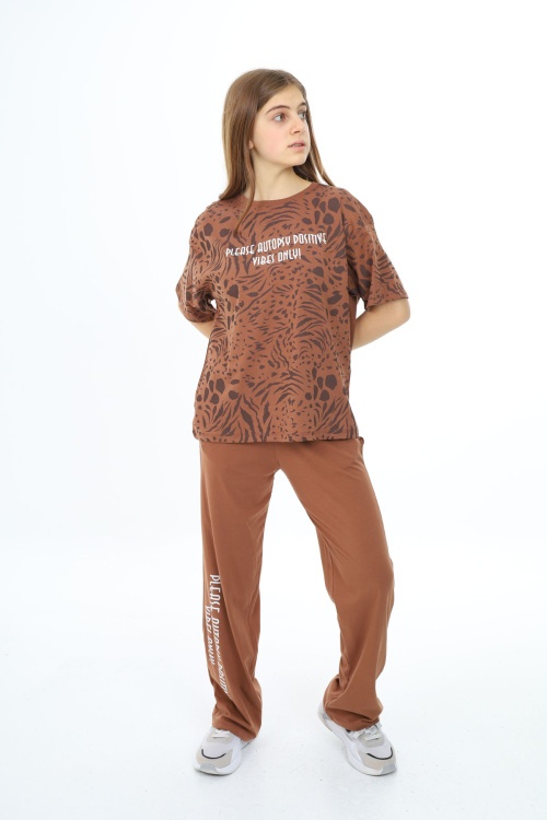 Kahverengi Kaplan Desenli Kız Çocuk Takım 17910