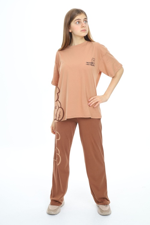 Kahverengi Karakter Baskılı Kız Çocuk Takım 17865