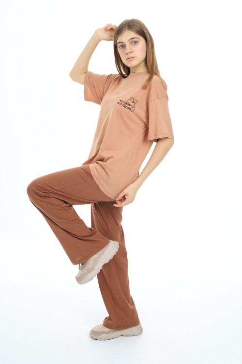 Kahverengi Karakter Baskılı Kız Çocuk Takım 17865