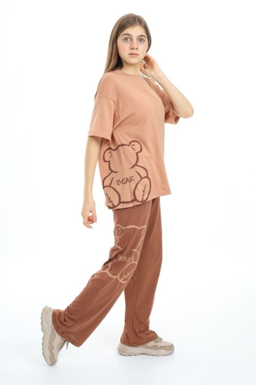 Kahverengi Karakter Baskılı Kız Çocuk Takım 17865