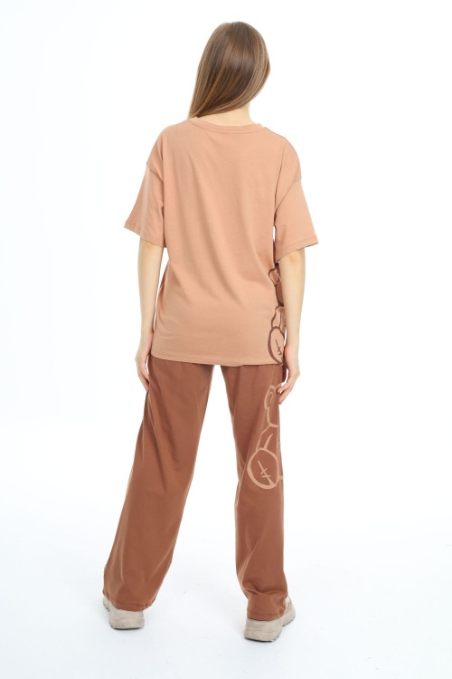 Kahverengi Karakter Baskılı Kız Çocuk Takım 17865