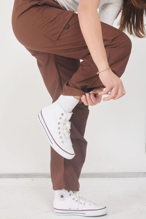 Kahverengi Kargo Cep Lastikli Paça Kız Paraşüt Pantolon 17594