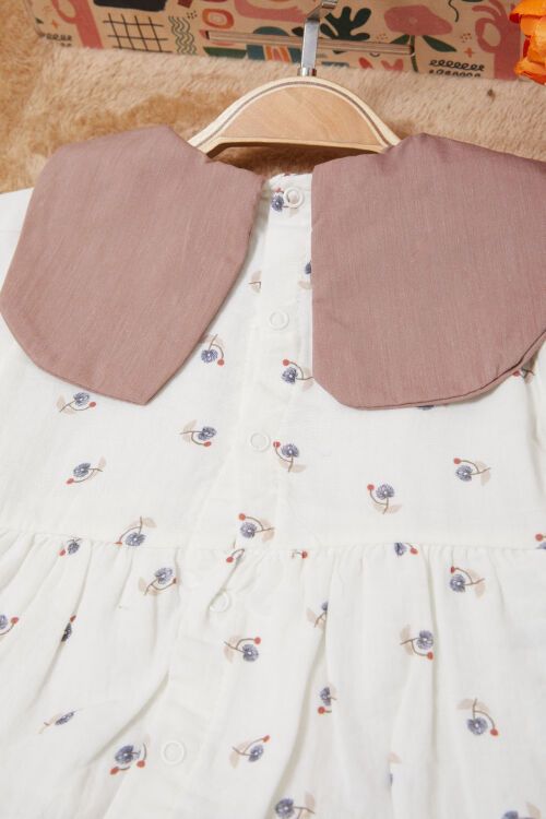 Kahverengi Kurdele Yakalı Desenli Kız Bebek Yenidoğan 3lü Takım 17627