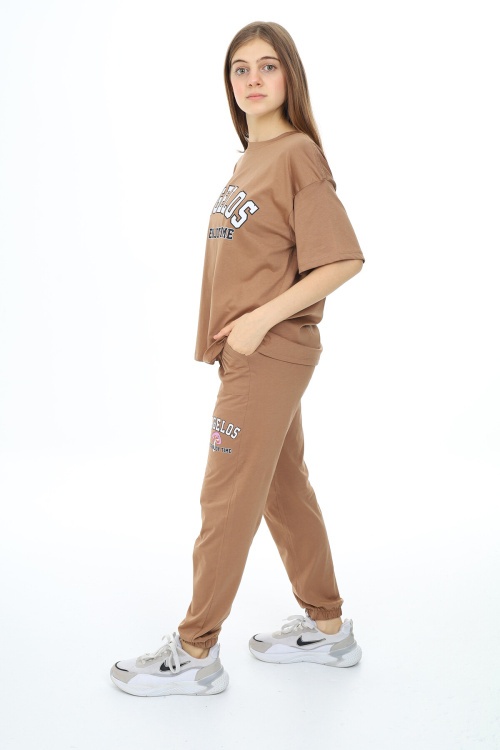 Kahverengi Yazı Baskılı Kız Çocuk Takım 17861