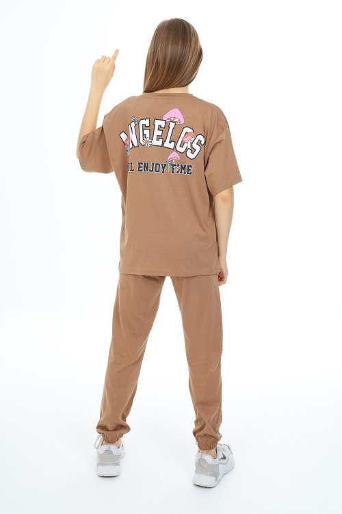 Kahverengi Yazı Baskılı Kız Çocuk Takım 17861
