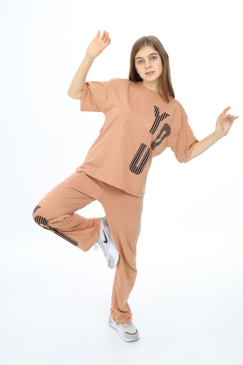 Kahverengi You Yazı Baskılı Kız Çocuk Takım 17871