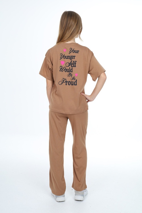 Kahverengi Younger Yazı Baskılı Kız Çocuk Takım 17854
